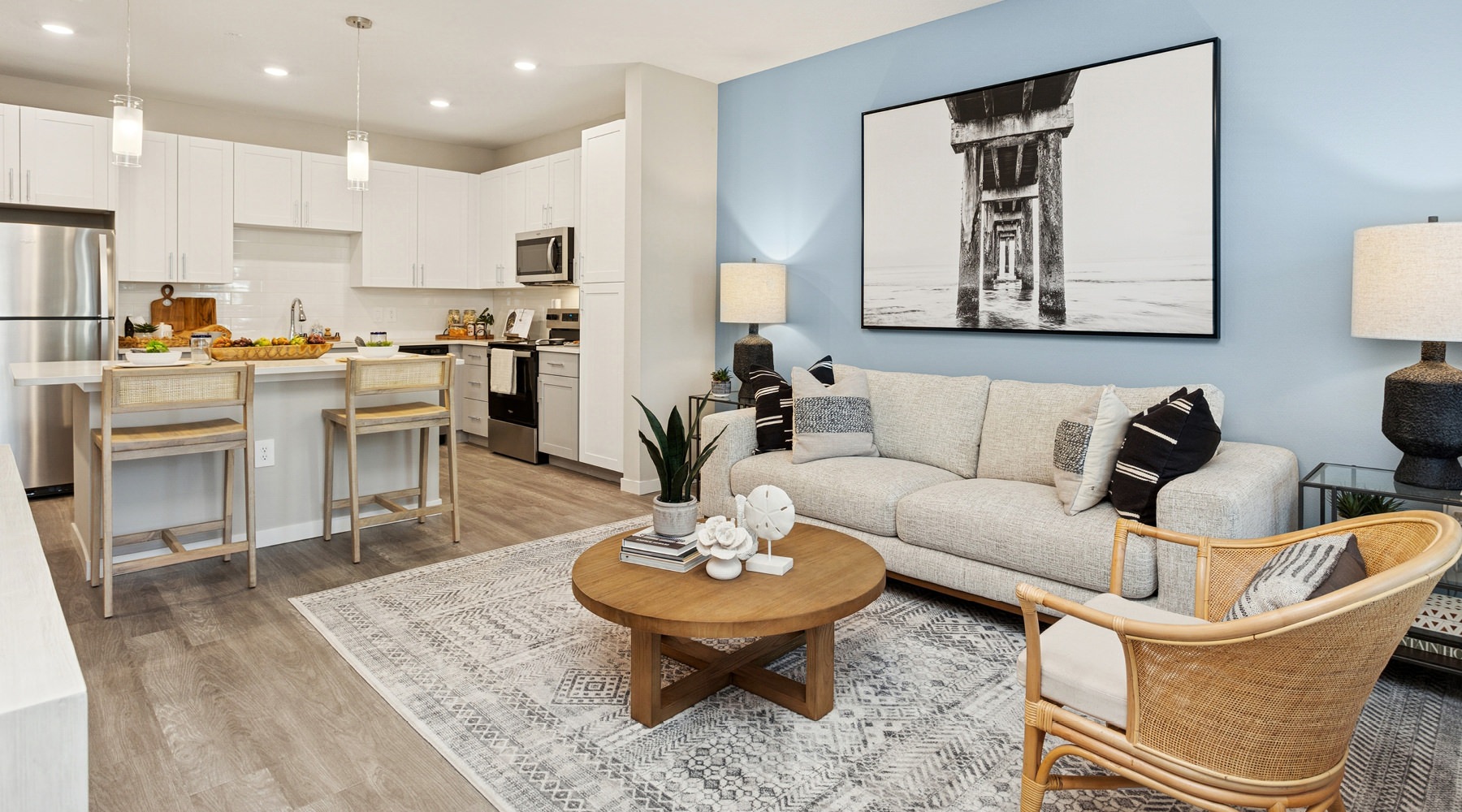 Open space living area with natural lighting